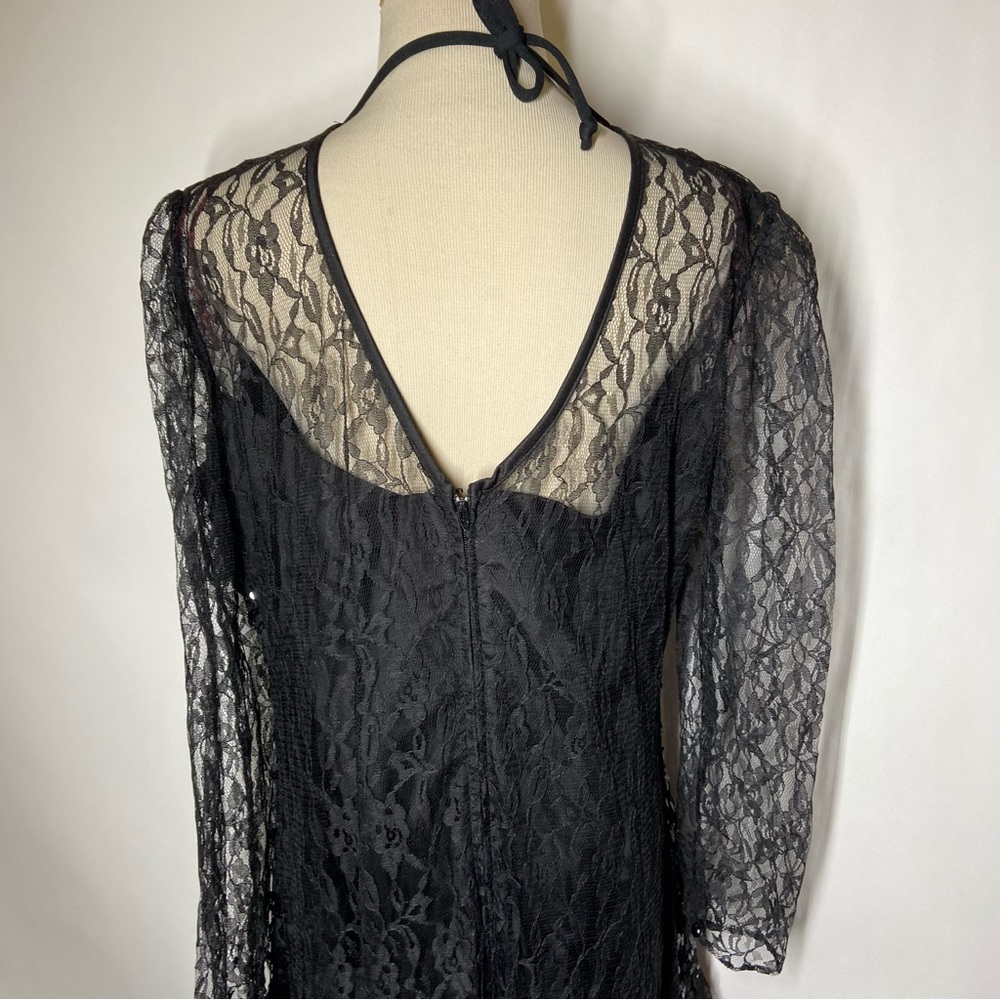 Vintage Mainframe Large? Floral Black Lace Sequin Long Sleeve Party Dress Goth - Picture 6 of 9